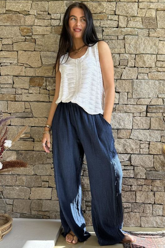 Rustic Nature Bubble Cotton Split Kick Pant Washed Navy